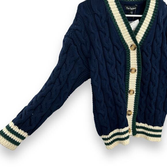 NEW En Saison Spencer Cardigan Size XS Chunky Collegiate Rugby Academia Sweater - Picture 6 of 13